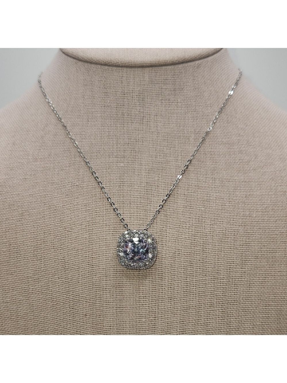 Silver Toned , Tarnish Proof Simulated Diamond Pendant